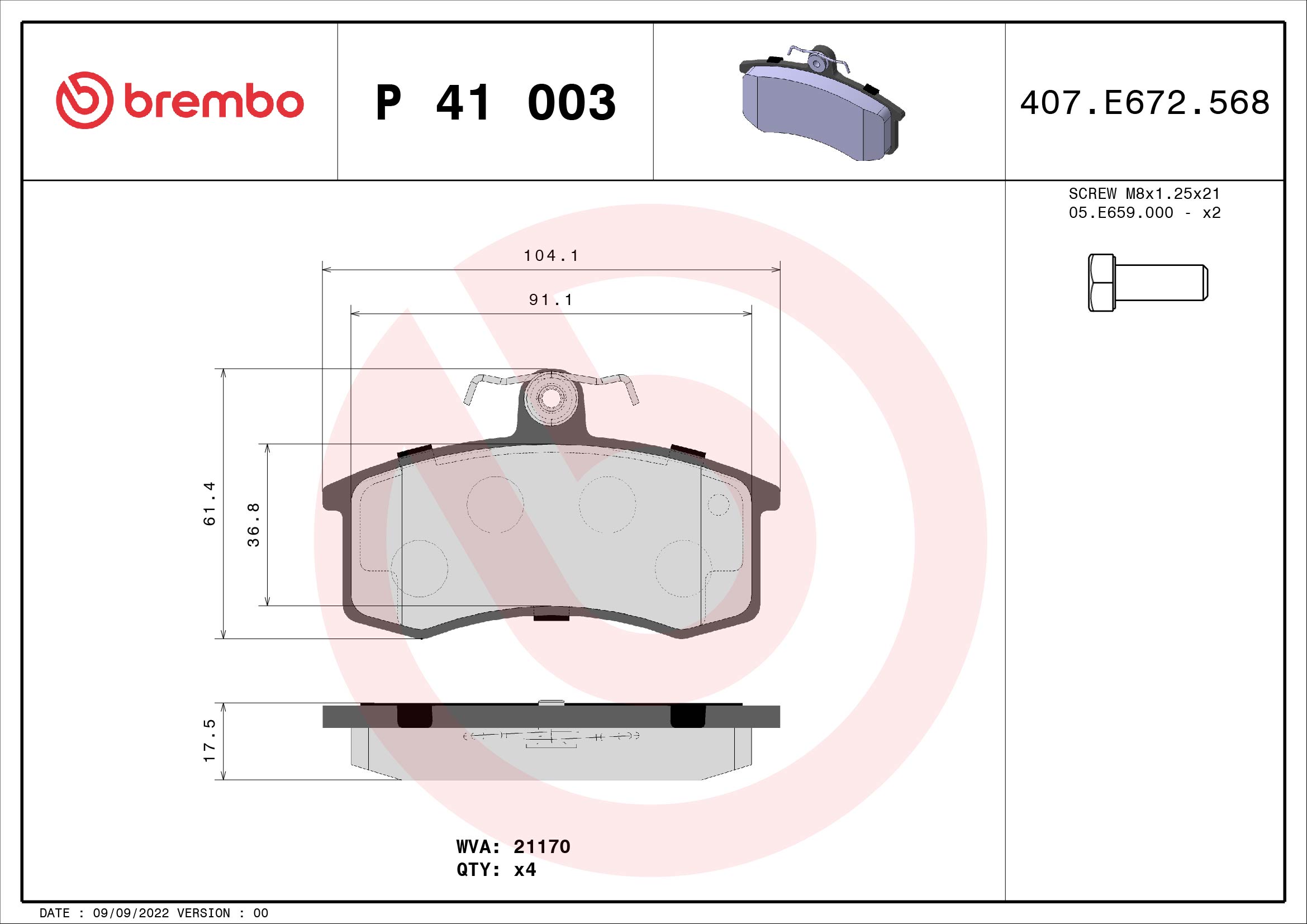 A.B.S. P 41 003 BREMBO Bremsbelagsatz, Scheibenbremse